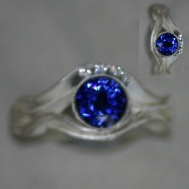Sapphire, diamond white gold ring