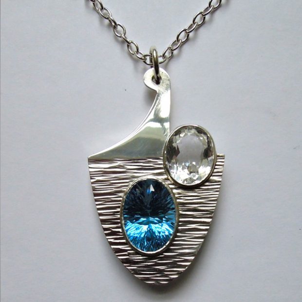 Aquamarine, white topaz silver pendant